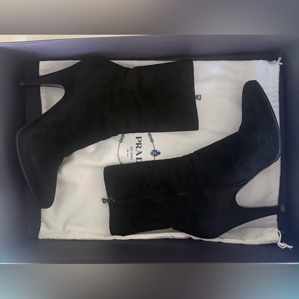 Prada Women's Elegant Black Heeled Boots Sz 39.5